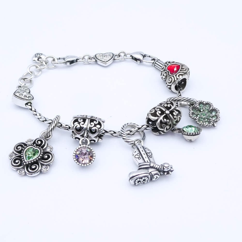 Brighton Charm Bracelet Chunky Southwest Boot Adjustable 7-8" Silver Slide